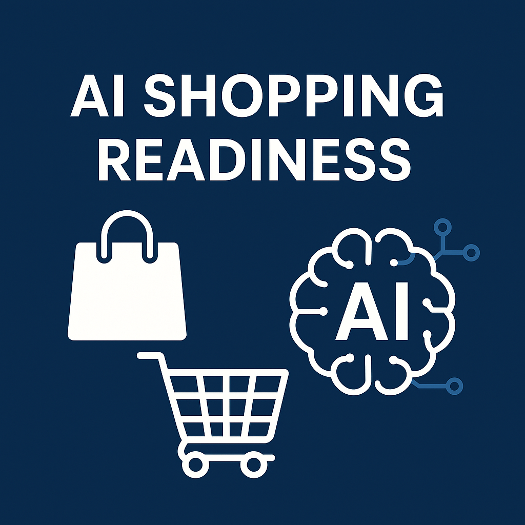 AI Shopping readiness showing cart, AI and basket graphic